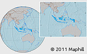 Political Location Map of Indonesia, gray outside, hill shading