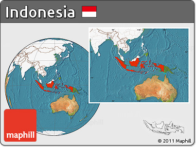 Satellite Location Map of Indonesia, highlighted continent