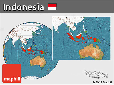 Satellite Location Map of Indonesia, highlighted continent