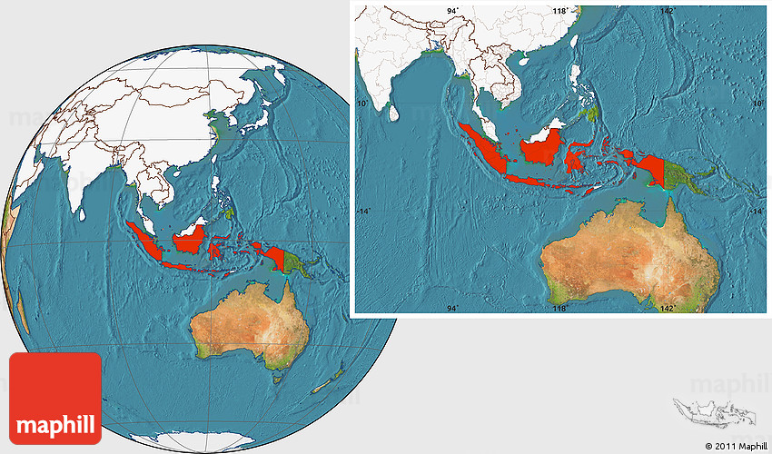 World Map With Indonesia Highlighted Satellite Location Map Of Indonesia, Highlighted Continent