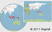 Savanna Style Location Map of Indonesia, highlighted continent, within the entire continent