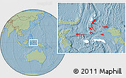 Savanna Style Location Map of Kab. Halmahera Tengah, highlighted parent region, hill shading