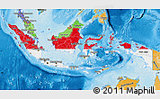 Flag Map of Indonesia, political shades outside, flag centered
