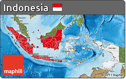 Flag Map of Indonesia, satellite outside, bathymetry sea, flag rotated