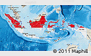 Flag Map of Indonesia, shaded relief outside, bathymetry sea, flag centered