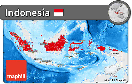 Flag Map of Indonesia, single color outside, bathymetry sea
