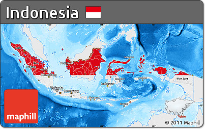 Flag Map of Indonesia, single color outside, bathymetry sea