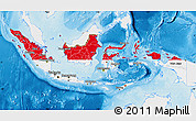 Flag Map of Indonesia, single color outside, shaded relief sea, flag centered