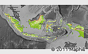 Physical Map of Indonesia, darken, desaturated