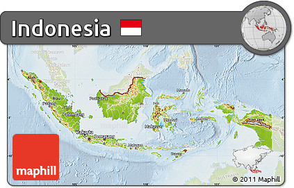 Physical Map of Indonesia, lighten