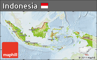 Physical Map of Indonesia, lighten