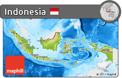 Physical Map of Indonesia, single color outside, bathymetry sea