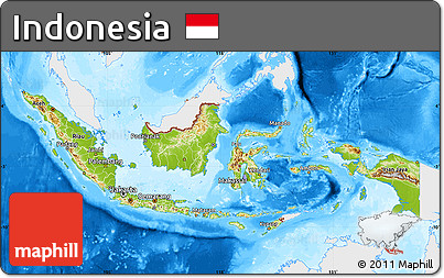 Physical Map of Indonesia, single color outside, bathymetry sea