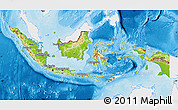 Physical Map of Indonesia, single color outside, bathymetry sea, shaded relief sea
