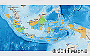 Political Map of Indonesia, shaded relief outside, bathymetry sea