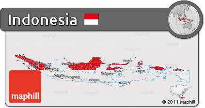 Flag Panoramic Map of Indonesia, flag centered