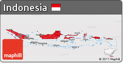Flag Panoramic Map of Indonesia, flag centered