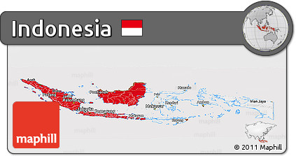 Flag Panoramic Map of Indonesia, flag aligned to the middle