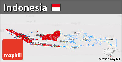Flag Panoramic Map of Indonesia, flag aligned to the middle