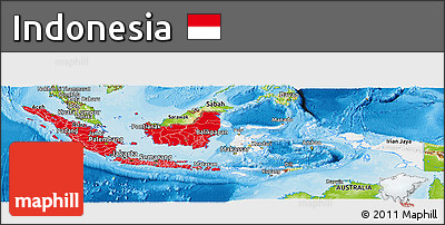 Flag Panoramic Map of Indonesia, physical outside, bathymetry sea, flag rotated