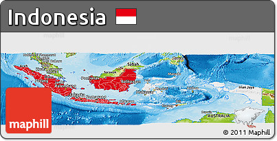 Flag Panoramic Map of Indonesia, physical outside, bathymetry sea, flag rotated