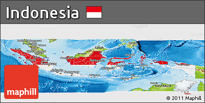 Flag Panoramic Map of Indonesia, physical outside, bathymetry sea