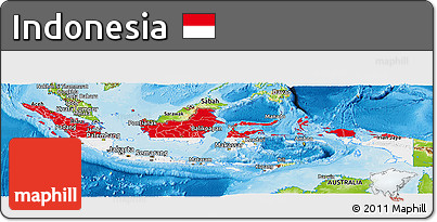 Flag Panoramic Map of Indonesia, physical outside, bathymetry sea