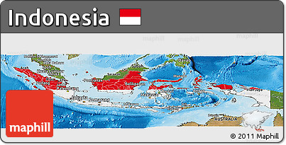 Flag Panoramic Map of Indonesia, satellite outside, bathymetry sea, flag centered