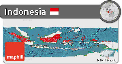 Flag Panoramic Map of Indonesia, single color outside, satellite sea