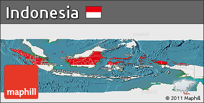 Flag Panoramic Map of Indonesia, single color outside, satellite sea