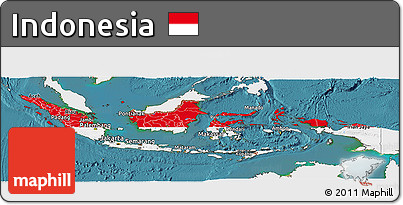 Flag Panoramic Map of Indonesia, single color outside, satellite sea