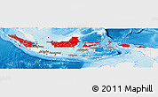 Flag Panoramic Map of Indonesia, single color outside, shaded relief sea, flag centered