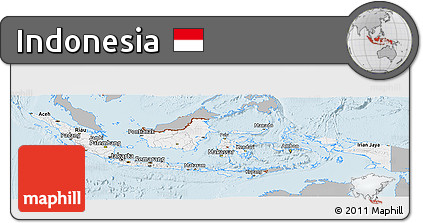 Gray Panoramic Map of Indonesia, single color outside