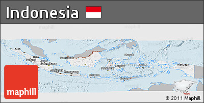 Gray Panoramic Map of Indonesia, single color outside