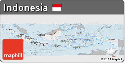 Gray Panoramic Map of Indonesia, single color outside