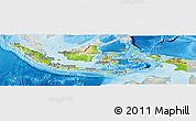 Physical Panoramic Map of Indonesia, lighten, semi-desaturated, land only
