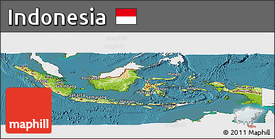 Physical Panoramic Map of Indonesia, single color outside, satellite sea