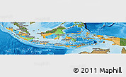 Political Panoramic Map of Indonesia, satellite outside, bathymetry sea