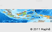 Political Panoramic Map of Indonesia, semi-desaturated, land only