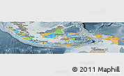 Political Panoramic Map of Indonesia, semi-desaturated