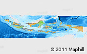 Political Panoramic Map of Indonesia, single color outside, bathymetry sea