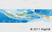 Political Panoramic Map of Indonesia, single color outside, shaded relief sea
