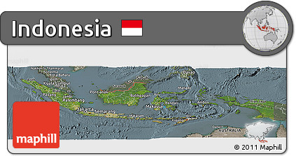 Satellite Panoramic Map of Indonesia, semi-desaturated