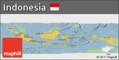 Savanna Style Panoramic Map of Indonesia, single color outside