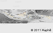 Shaded Relief Panoramic Map of Indonesia, desaturated