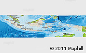 Shaded Relief Panoramic Map of Indonesia, physical outside