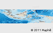 Shaded Relief Panoramic Map of Indonesia, semi-desaturated, land only