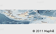 Shaded Relief Panoramic Map of Indonesia, semi-desaturated