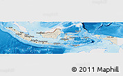 Shaded Relief Panoramic Map of Indonesia, single color outside