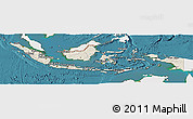 Shaded Relief Panoramic Map of Indonesia, single color outside, satellite sea